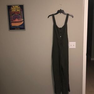 Wild Fable Green Button-Up Jumpsuit
